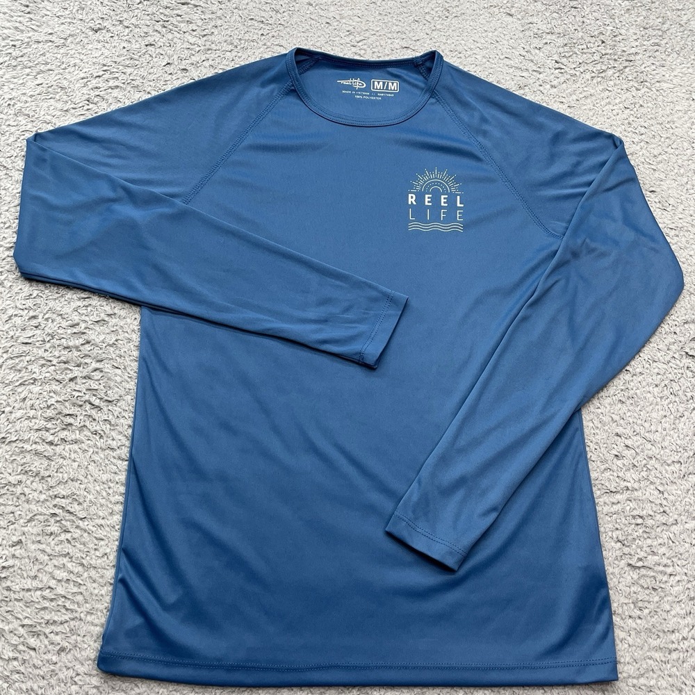 Reel Life Sun Defender Lightweight Tee Mens M Blue LS Performance Shirt UPF50